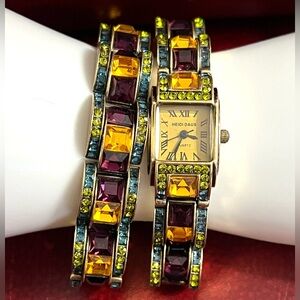 Heidi Daus SET Watch & bracelet Swarovski Crystals Vintage Art Deco style